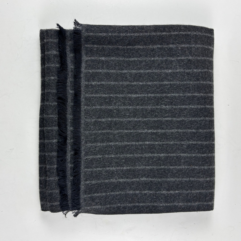 Cashmaire Scarf‎ Mens OS Charcoal Grey Pinstripe Acrylic Fringed 18 x 72 Inches